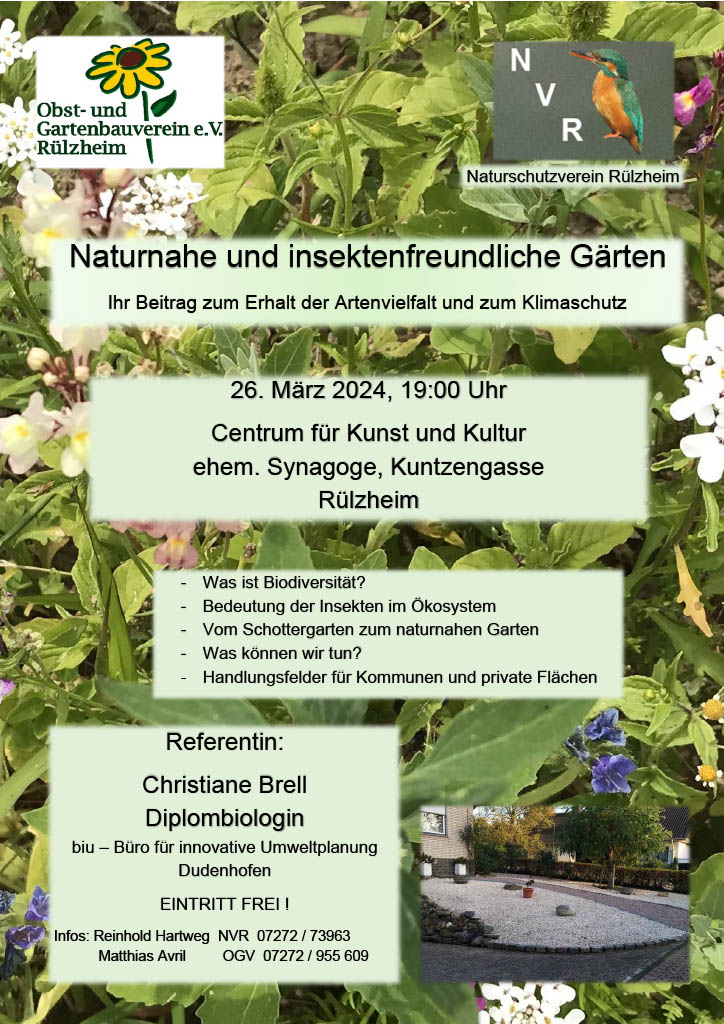 Einladung zu „Naturnahe und insektenfreundliche Gärten: Ihr Beitrag zum Erhalt der Artenvielfalt und zum Klimaschutz“ am 26.03.24 – Naturschutzverein & OGV Rülzheim